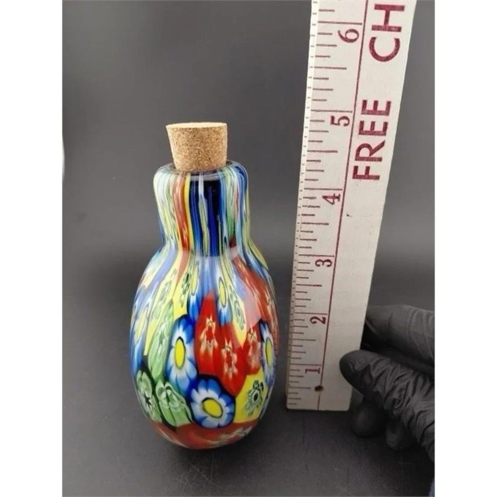 Murano Millefiori‎ Art Vase/Perfume Bottle Teardrop Red Green Yellow Blue Floral
